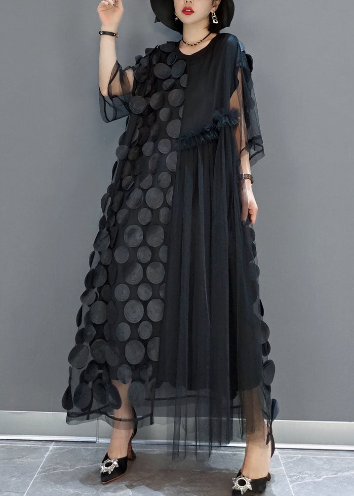 Anna-Berg | Black Tulle Party O-Neck Asymmetrical Dress
