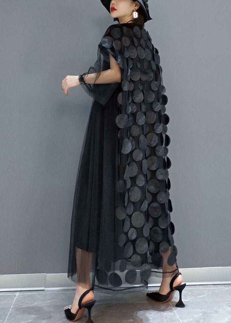 Anna-Berg | Black Tulle Party O-Neck Asymmetrical Dress