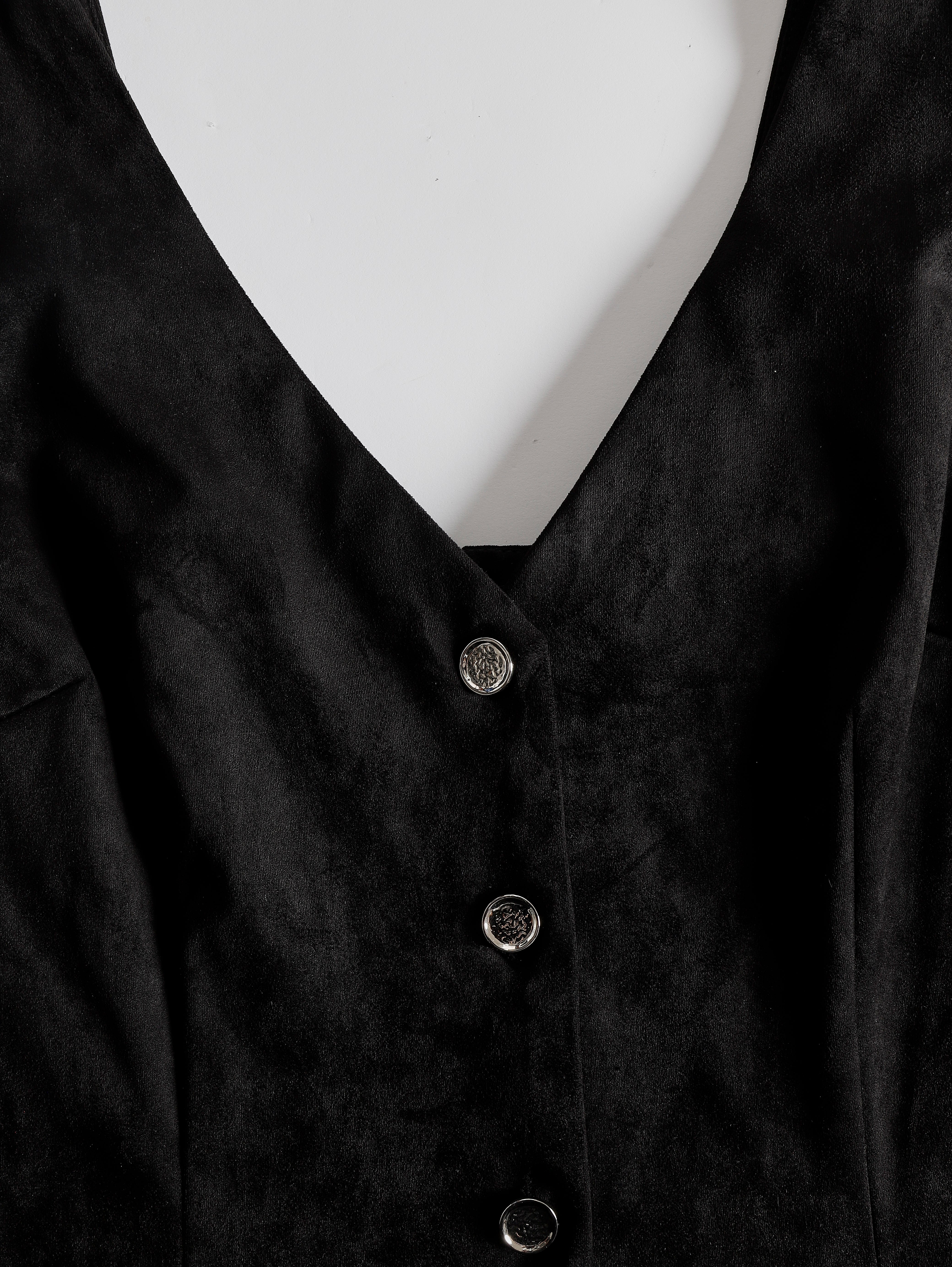 Anna-Berg | Black Faux Suede V-Neck Casual Dress
