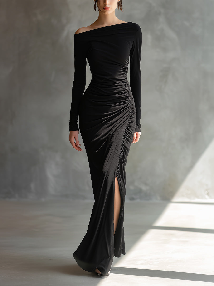 Anna-Berg | Black Jersey Ruched Evening Dress