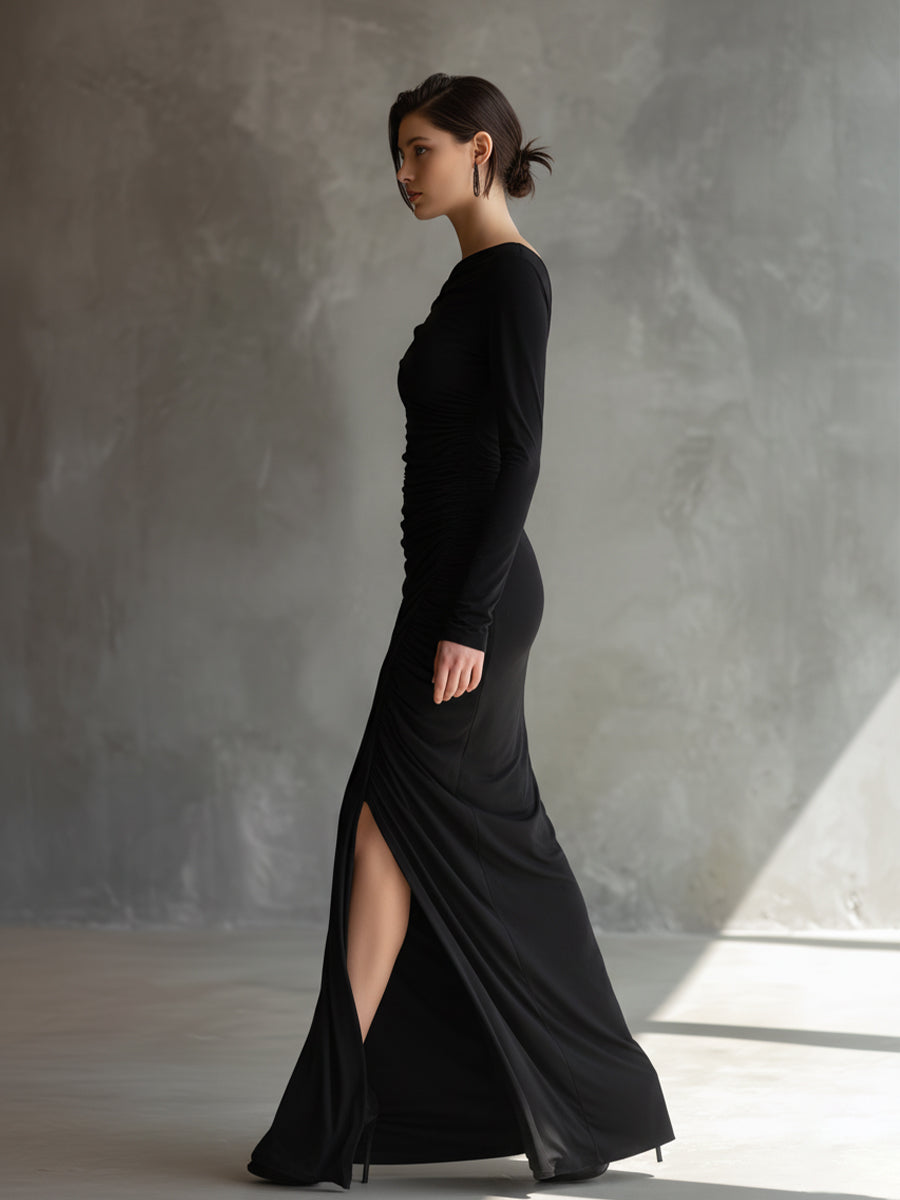 Anna-Berg | Black Jersey Ruched Evening Dress