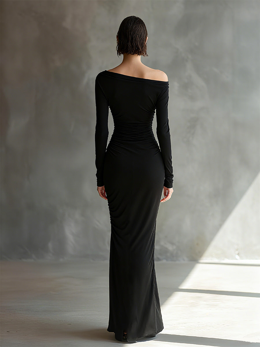 Anna-Berg | Black Jersey Ruched Evening Dress