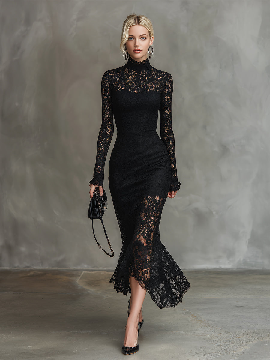 Anna-Berg | Black Lace Fishtail Evening Dress