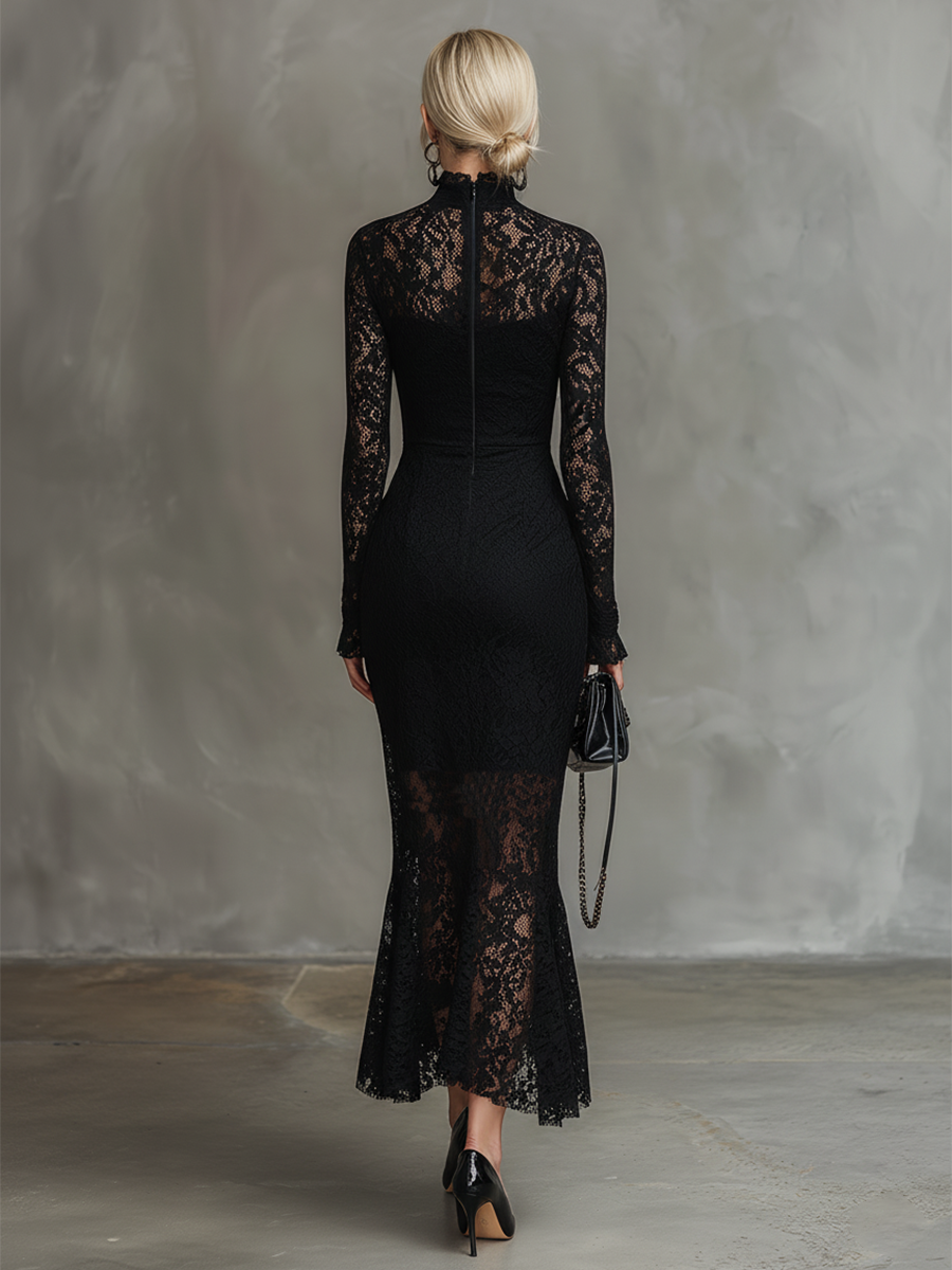 Anna-Berg | Black Lace Fishtail Evening Dress