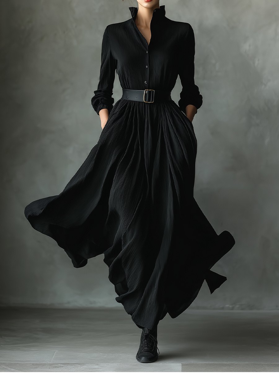 Anna-Berg | Black Pleated Dress