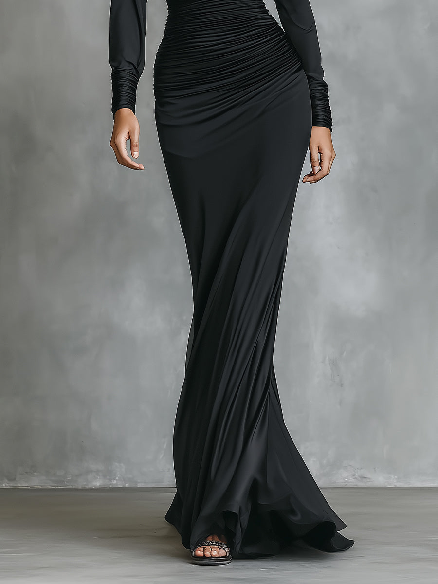 Anna-Berg | Black Satin Ruched Evening Dress