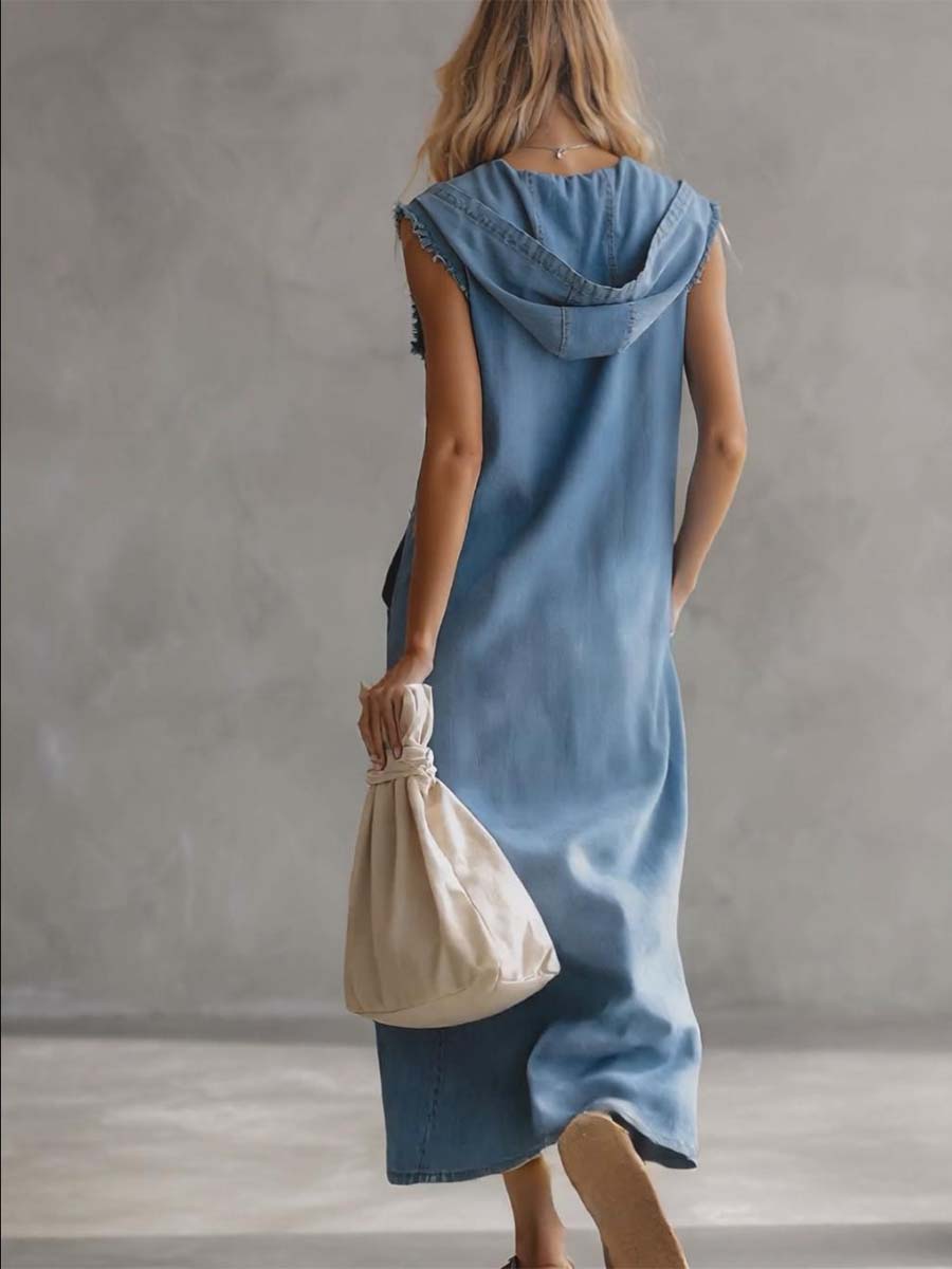 Anna-Berg | Blue Denim V-Neck Casual Dress