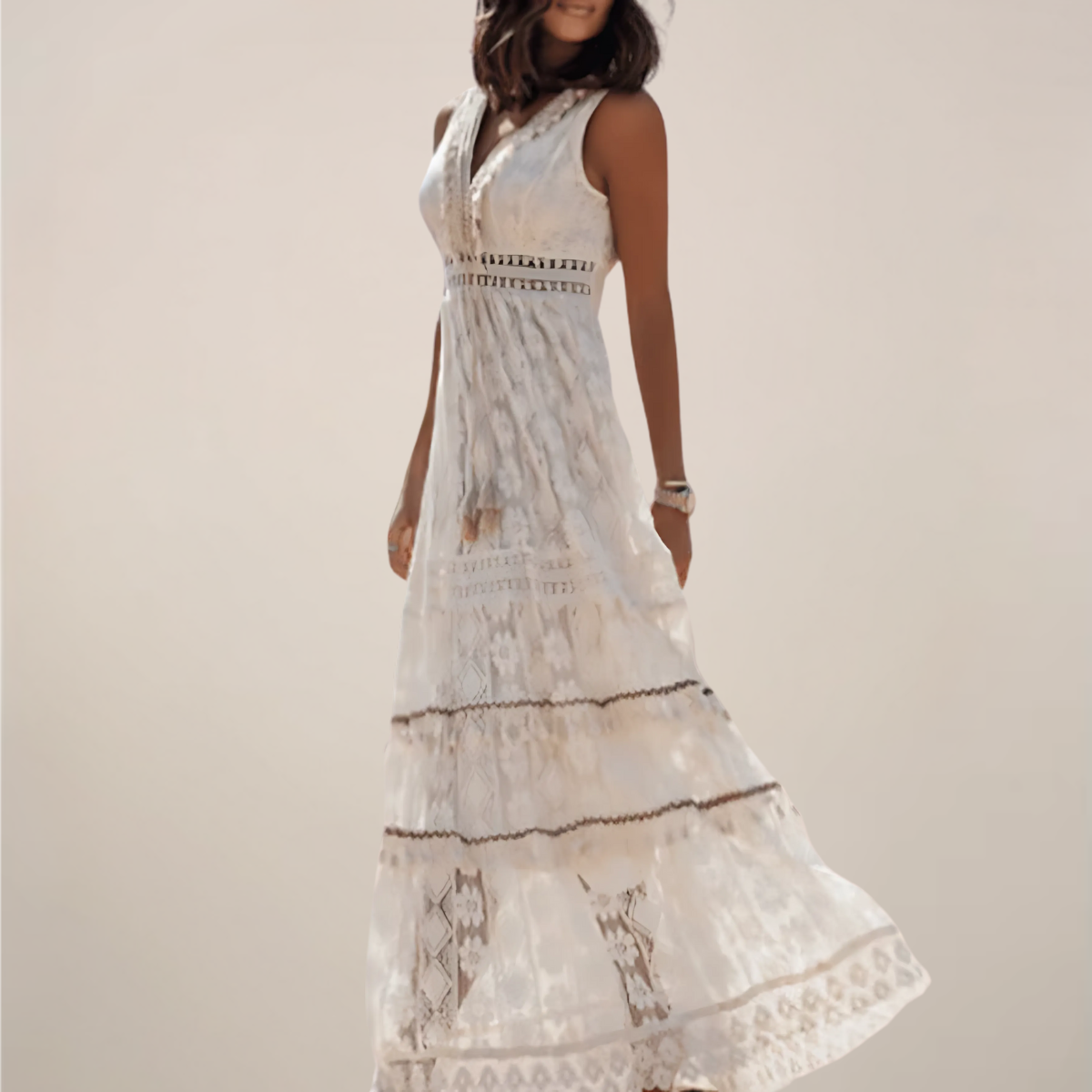 Anna-Berg | Maxi Dress – Empire Waist, V-Neck, Sleeveless
