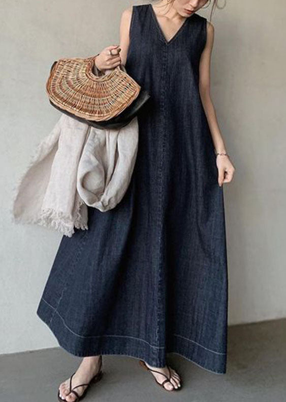 Anna-Berg | Bohemian Navy V Neck Cold Dress
