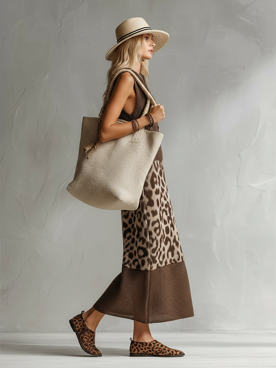 Anna-Berg | Brown Knit Leopard Print Evening Dress