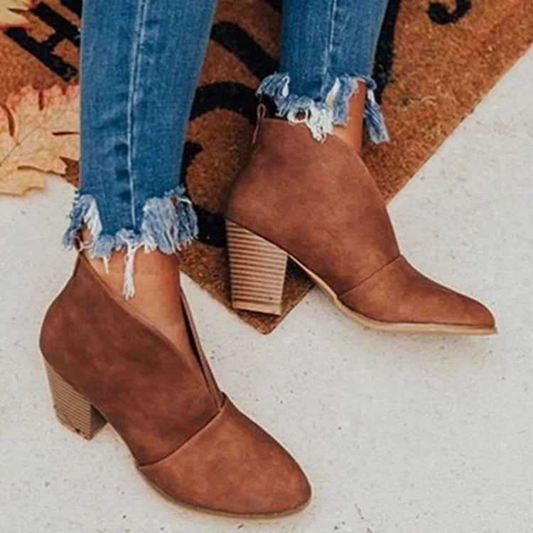 Anna-Berg | Ankle Boots - Almond Toe - Chunky Stacked Heel - Slip-On
