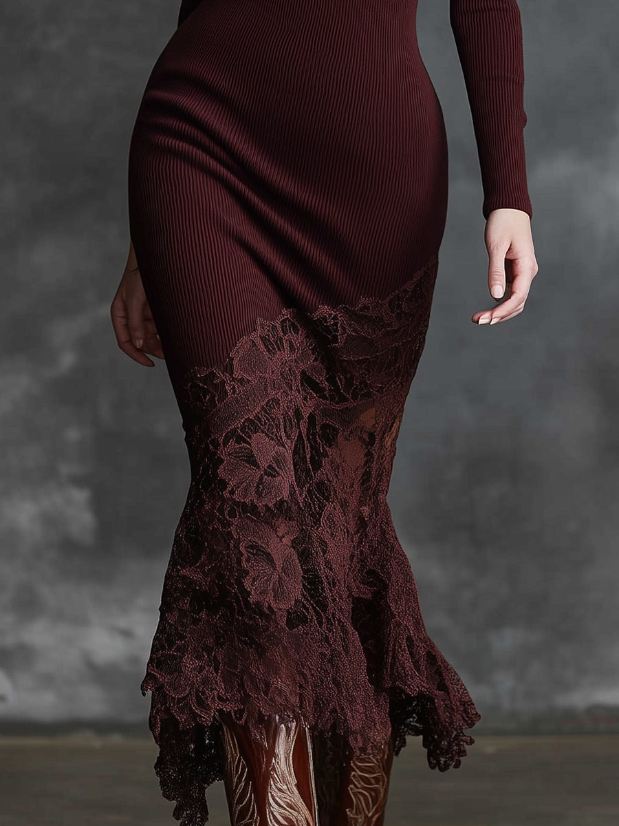 Anna-Berg | Burgundy Lace Evening Dress