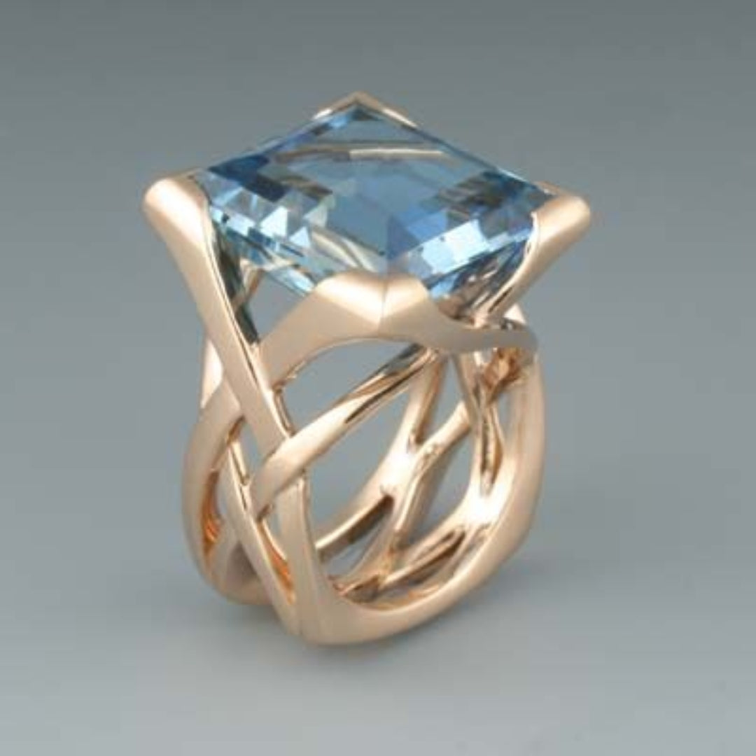 Vintage Roséguld Blå Zirkonia Ring