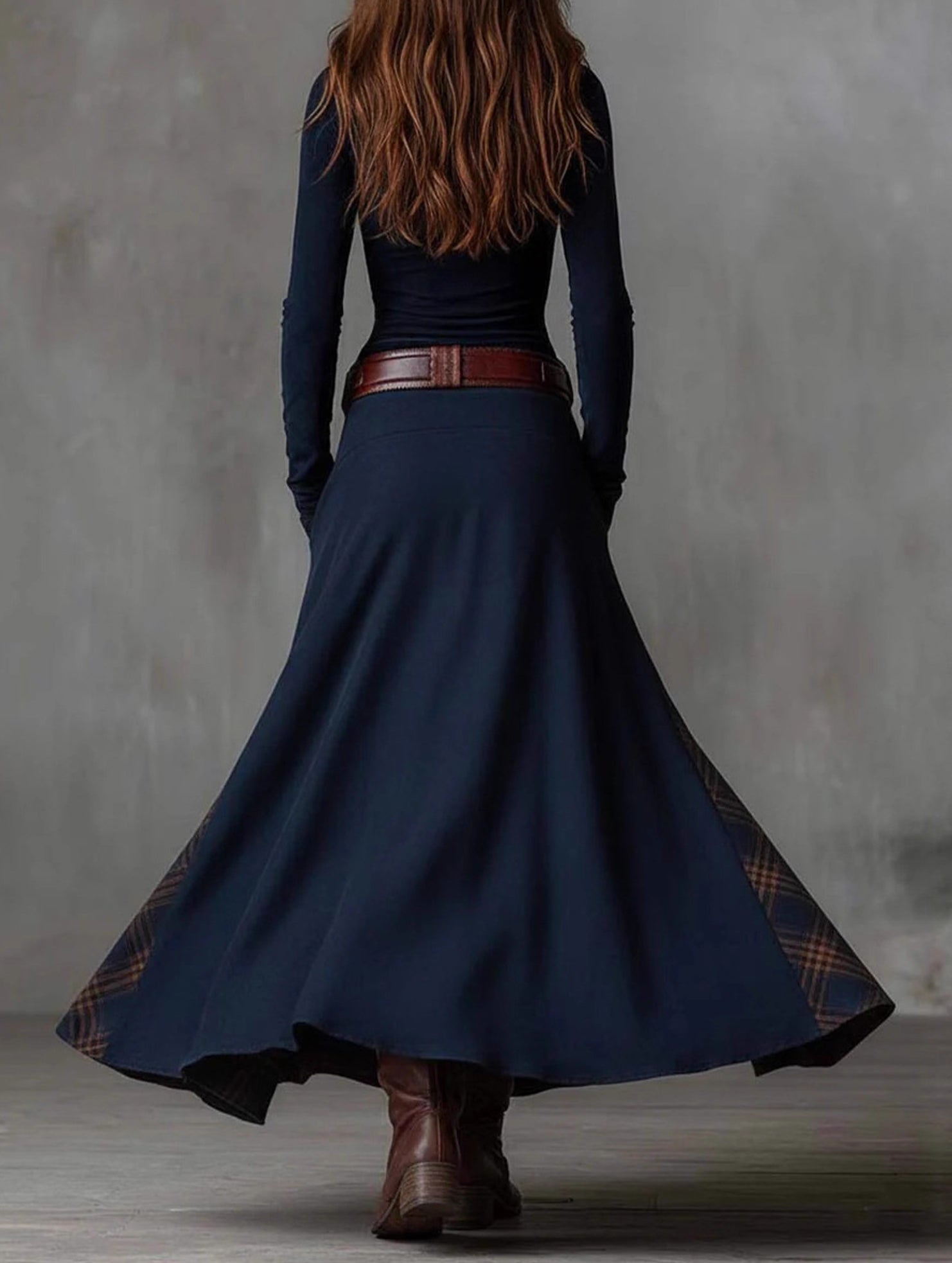 Anna-Berg | Suede Plaid Patchwork Retro-Style Dress