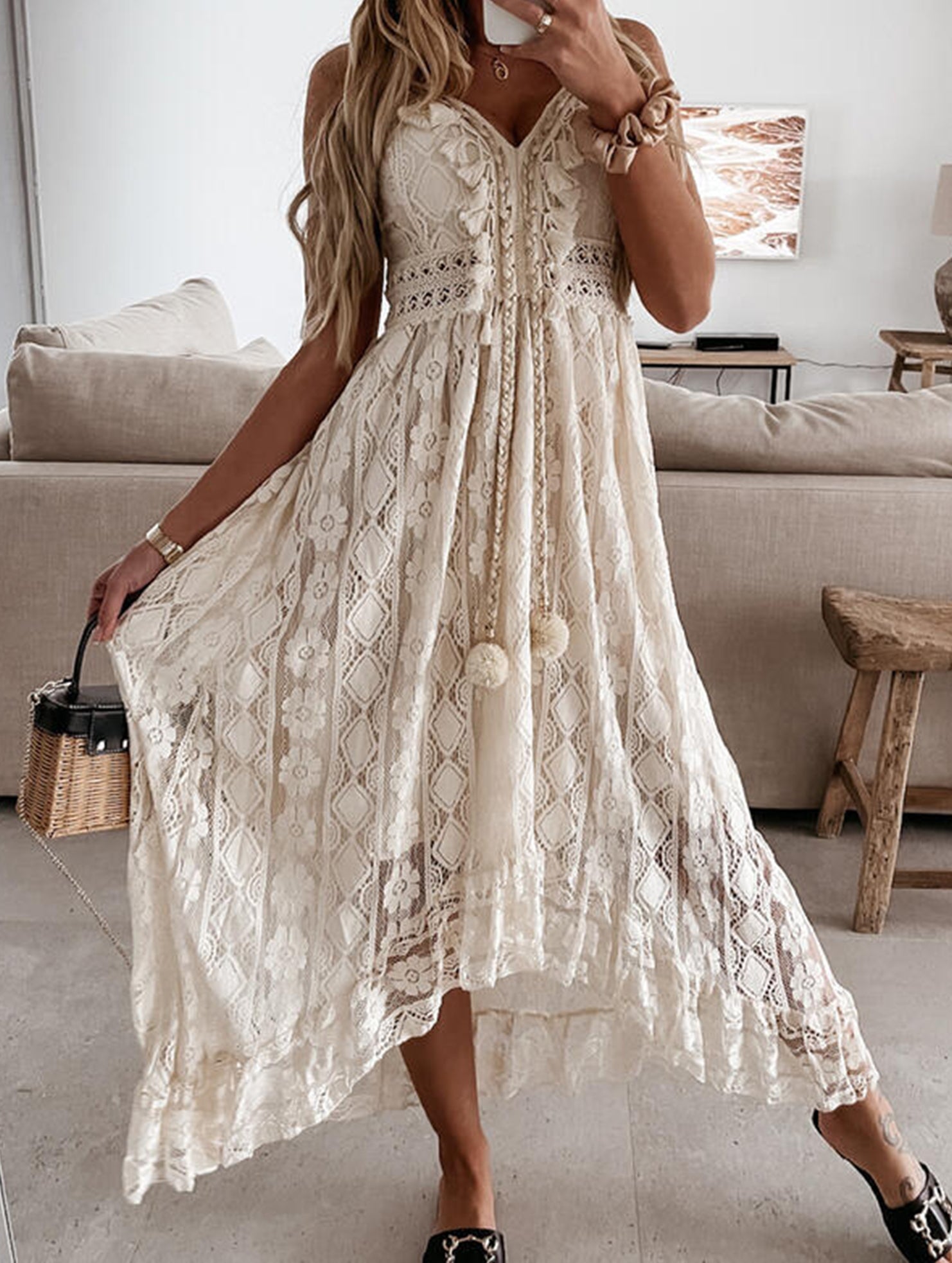 Anna-Berg | Resort-Style Lace Strappy Long Dress