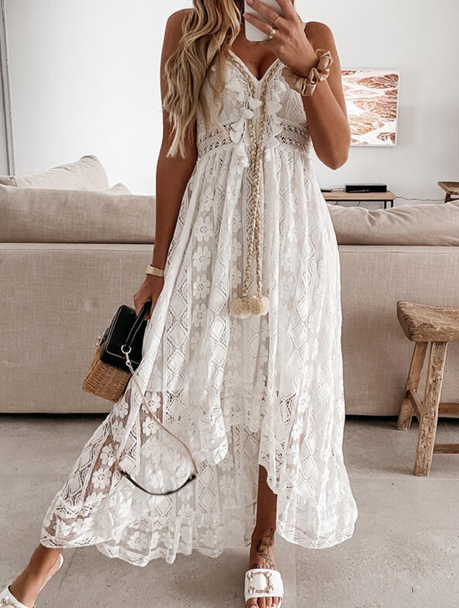 Anna-Berg | Resort-Style Lace Strappy Long Dress