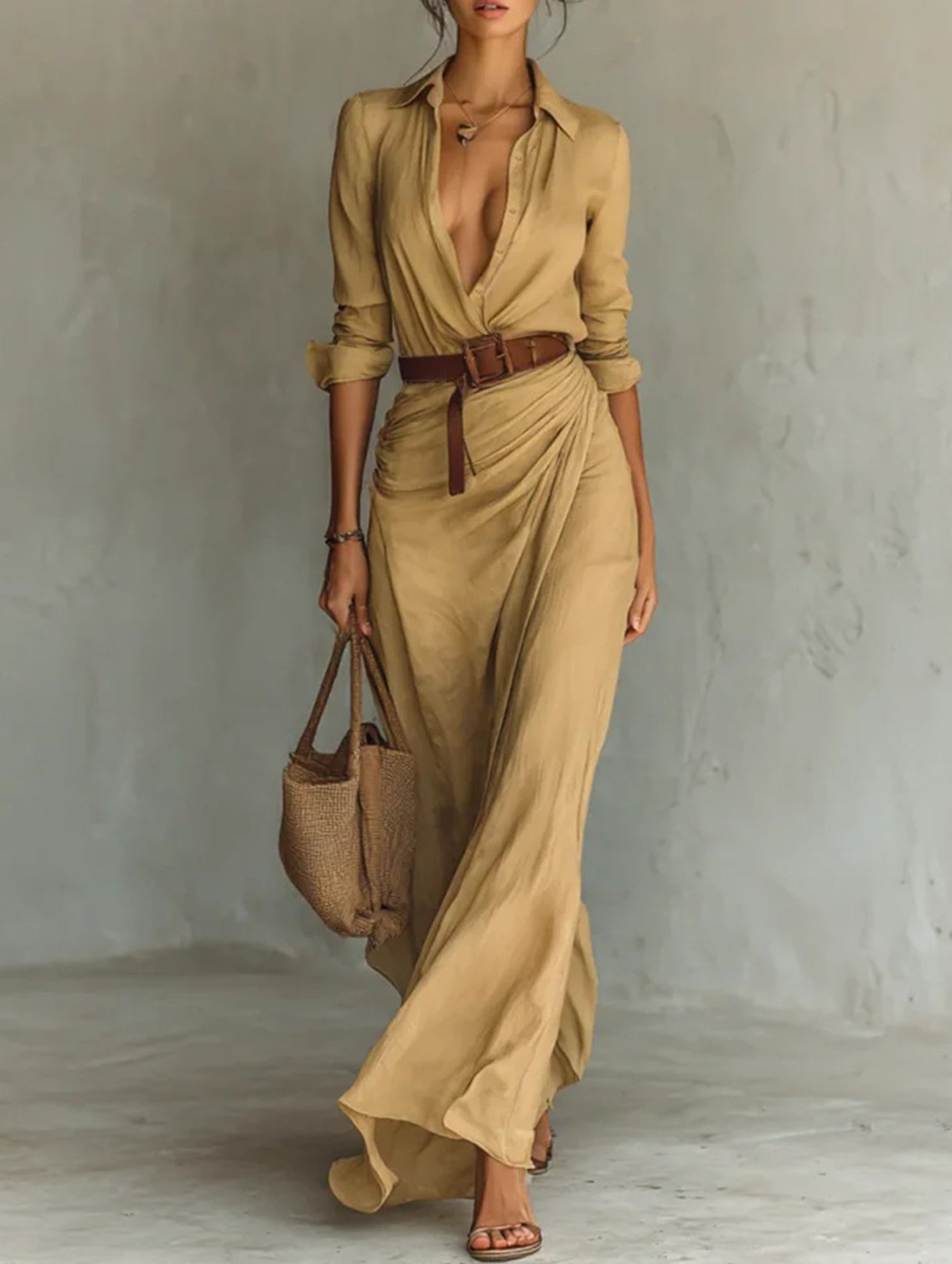 Anna-Berg | Solid Color Irregular Pleated Dress
