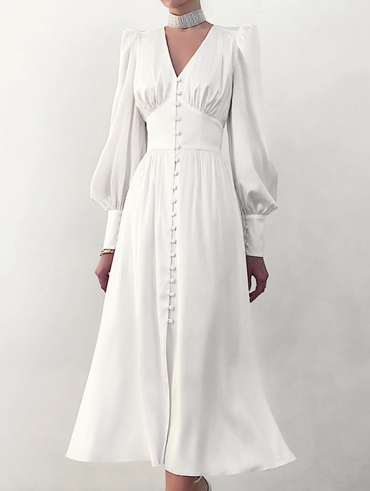 Anna-Berg | Retro V-Neck Waist Dress