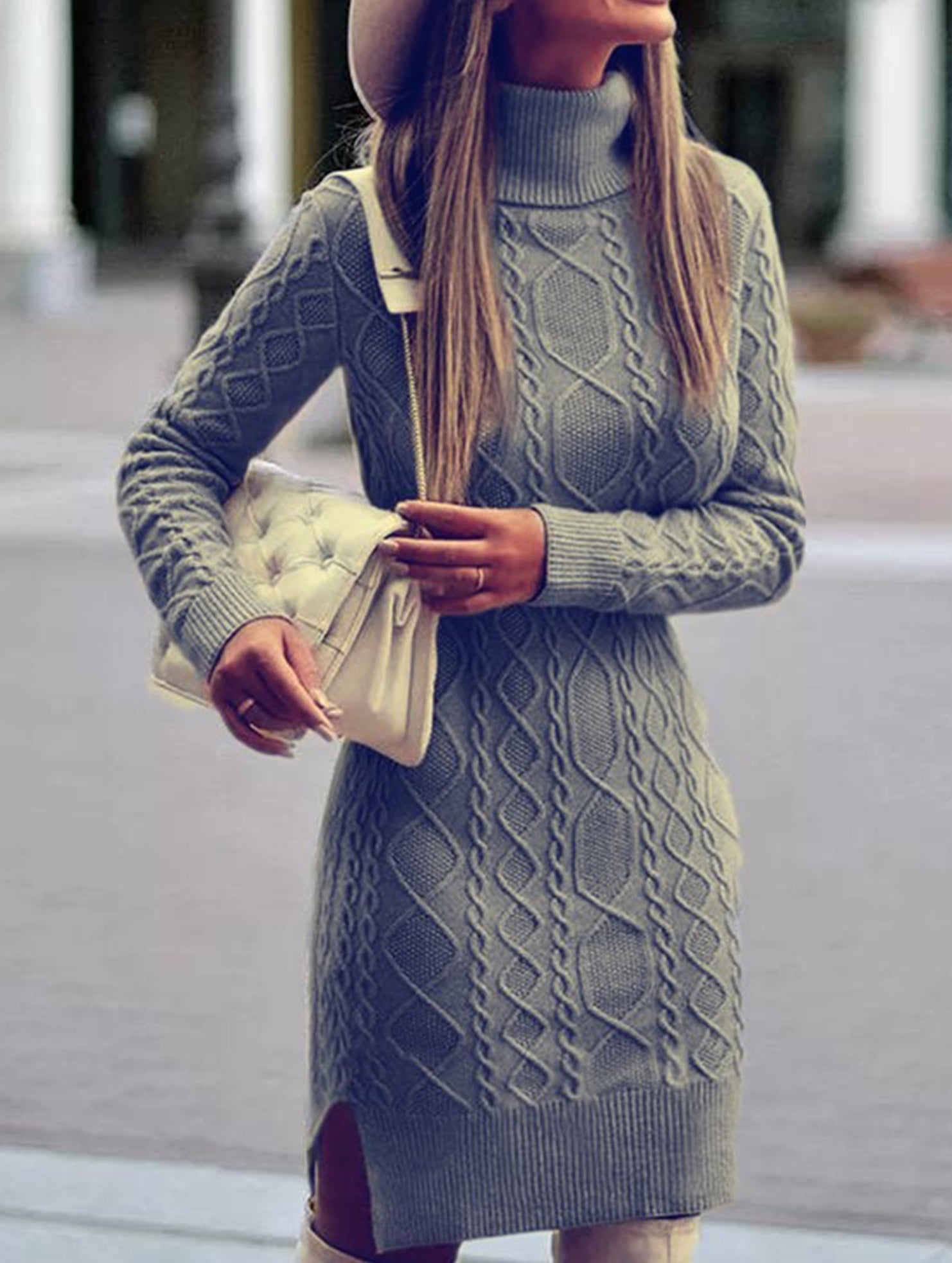Anna-Berg | Warm High-Neck Slim-Fit Long Dress