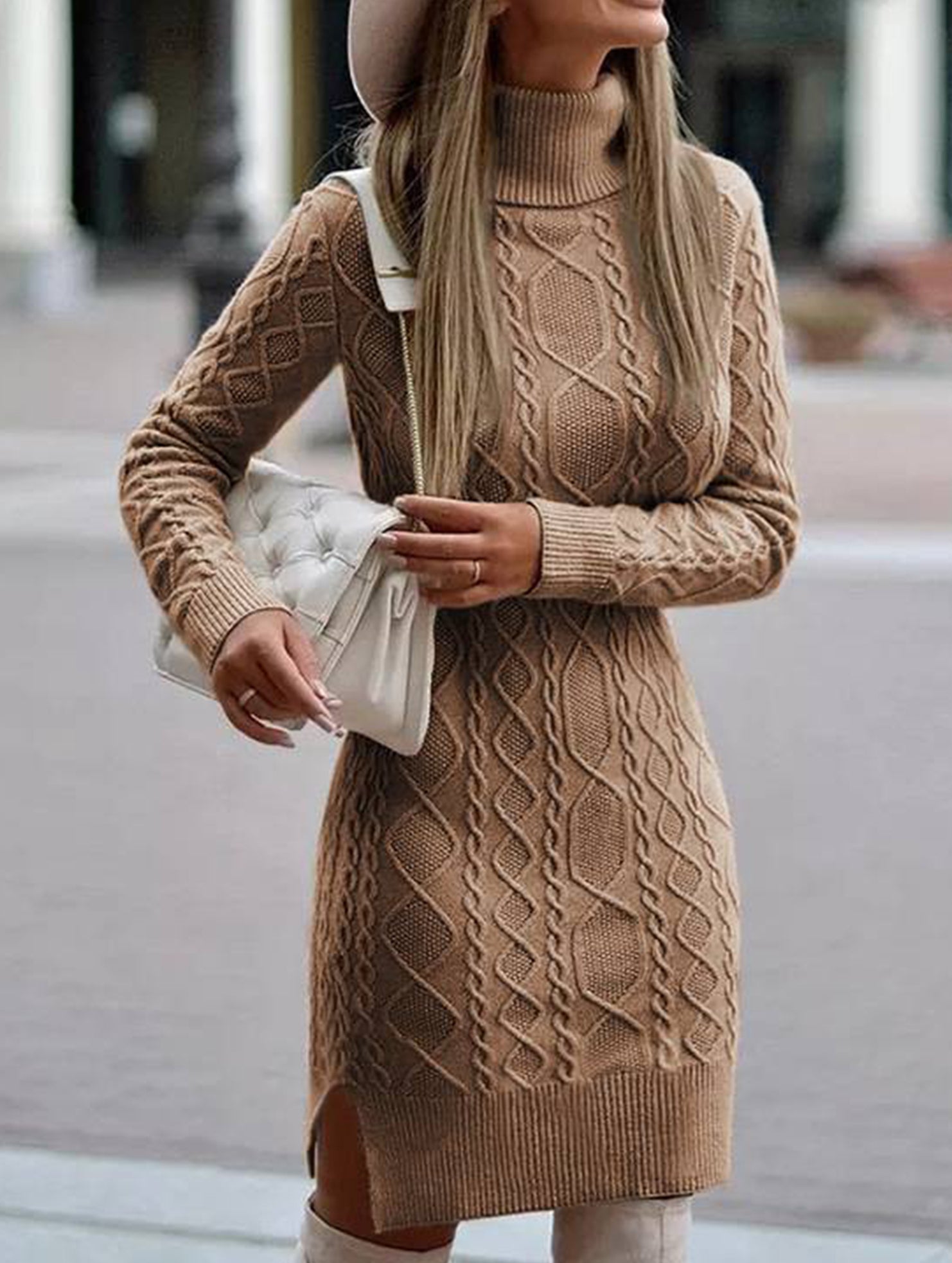 Anna-Berg | Warm High-Neck Slim-Fit Long Dress