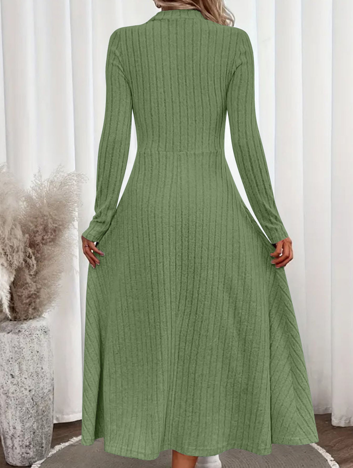 Anna-Berg | Round Neck Brushed Ribbed Long Dress