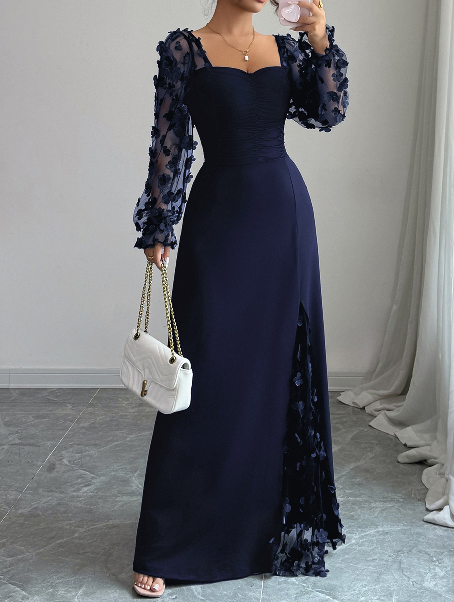 Anna-Berg | Retro-Style Hollowed-Out Long-Sleeved Dress