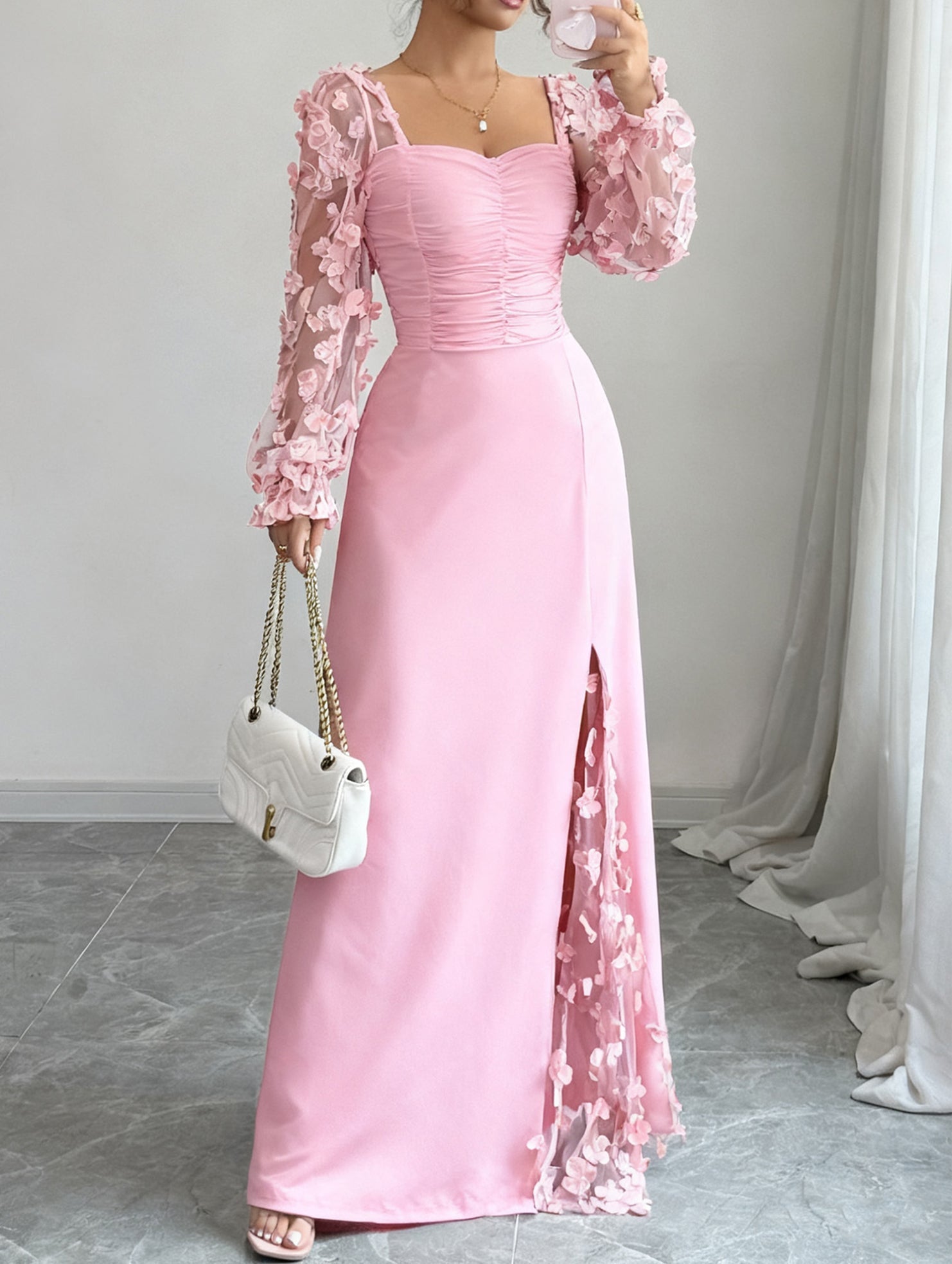 Anna-Berg | Retro-Style Hollowed-Out Long-Sleeved Dress