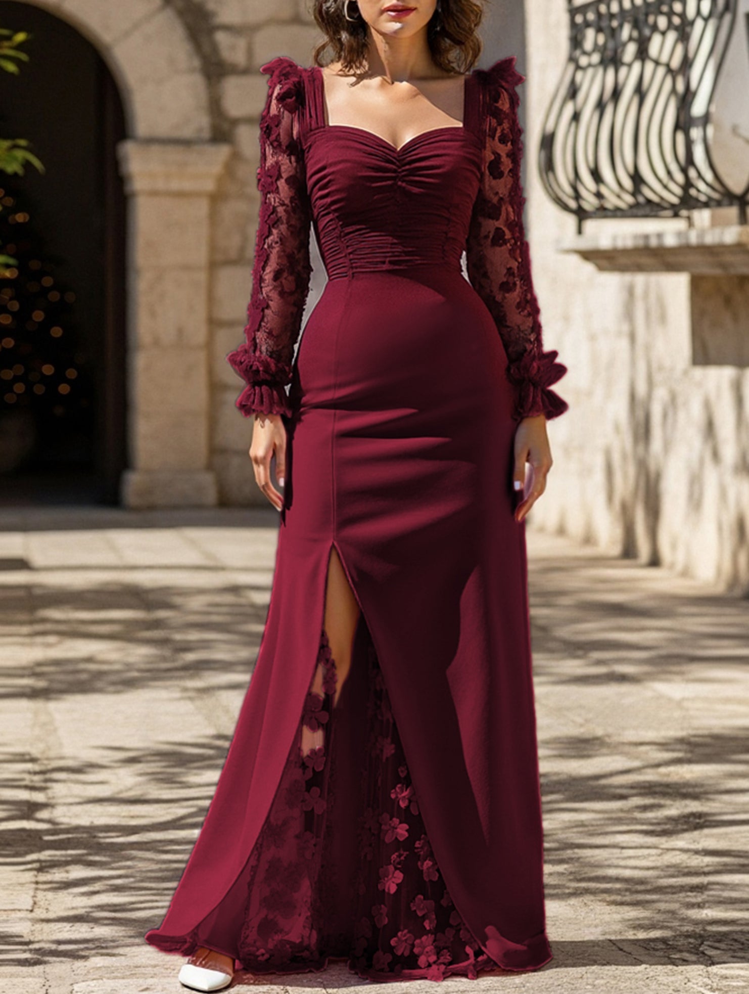 Anna-Berg | Retro-Style Hollowed-Out Long-Sleeved Dress
