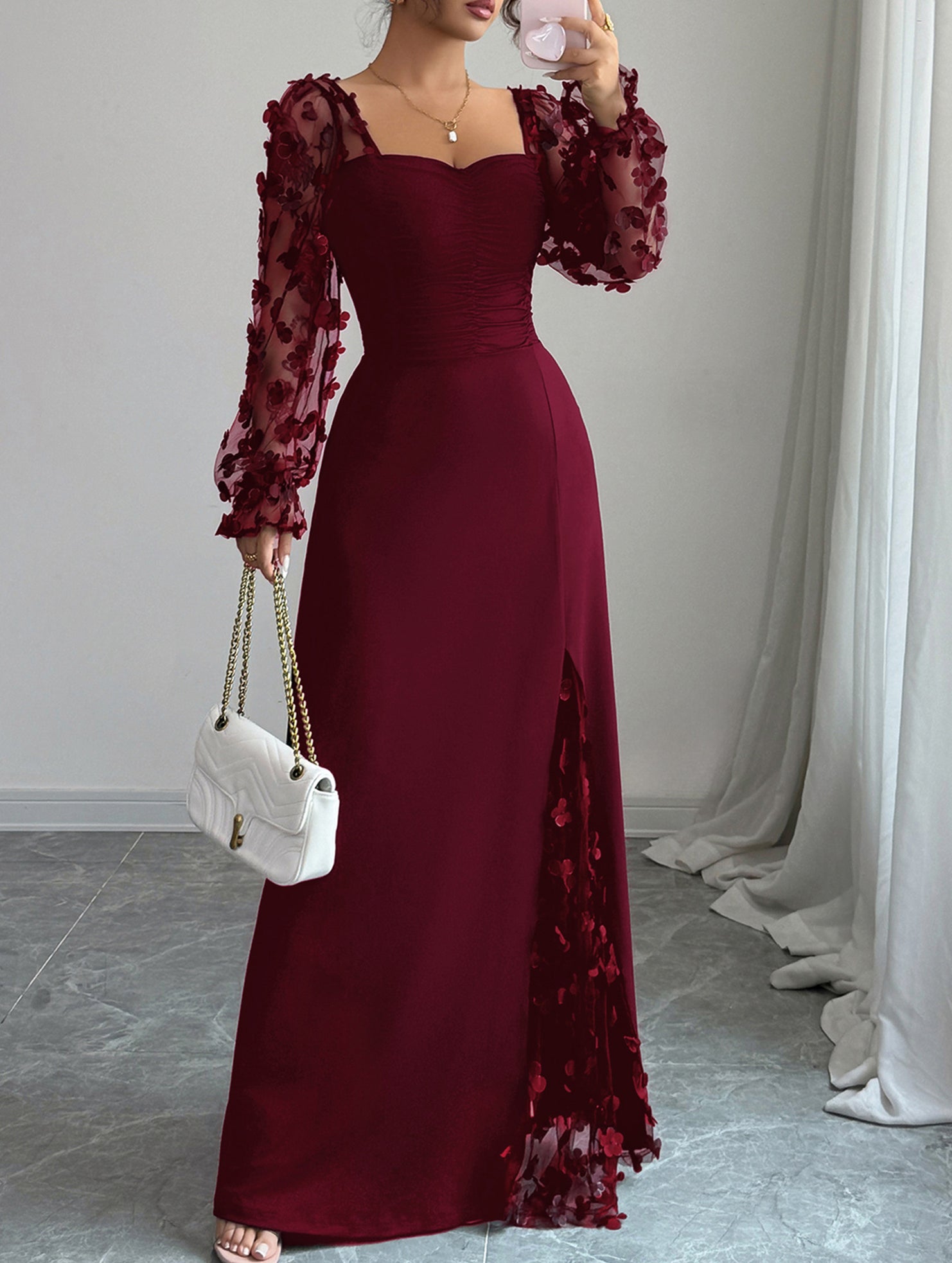 Anna-Berg | Retro-Style Hollowed-Out Long-Sleeved Dress