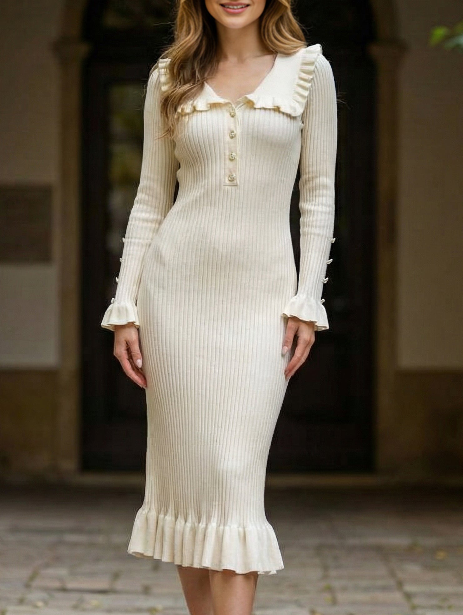 Anna-Berg | Retro Ruffled Knit Dress