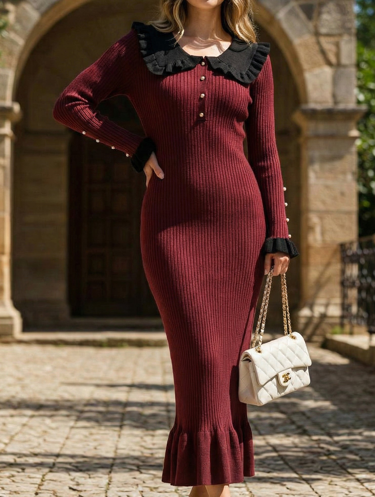 Anna-Berg | Retro Ruffled Knit Dress