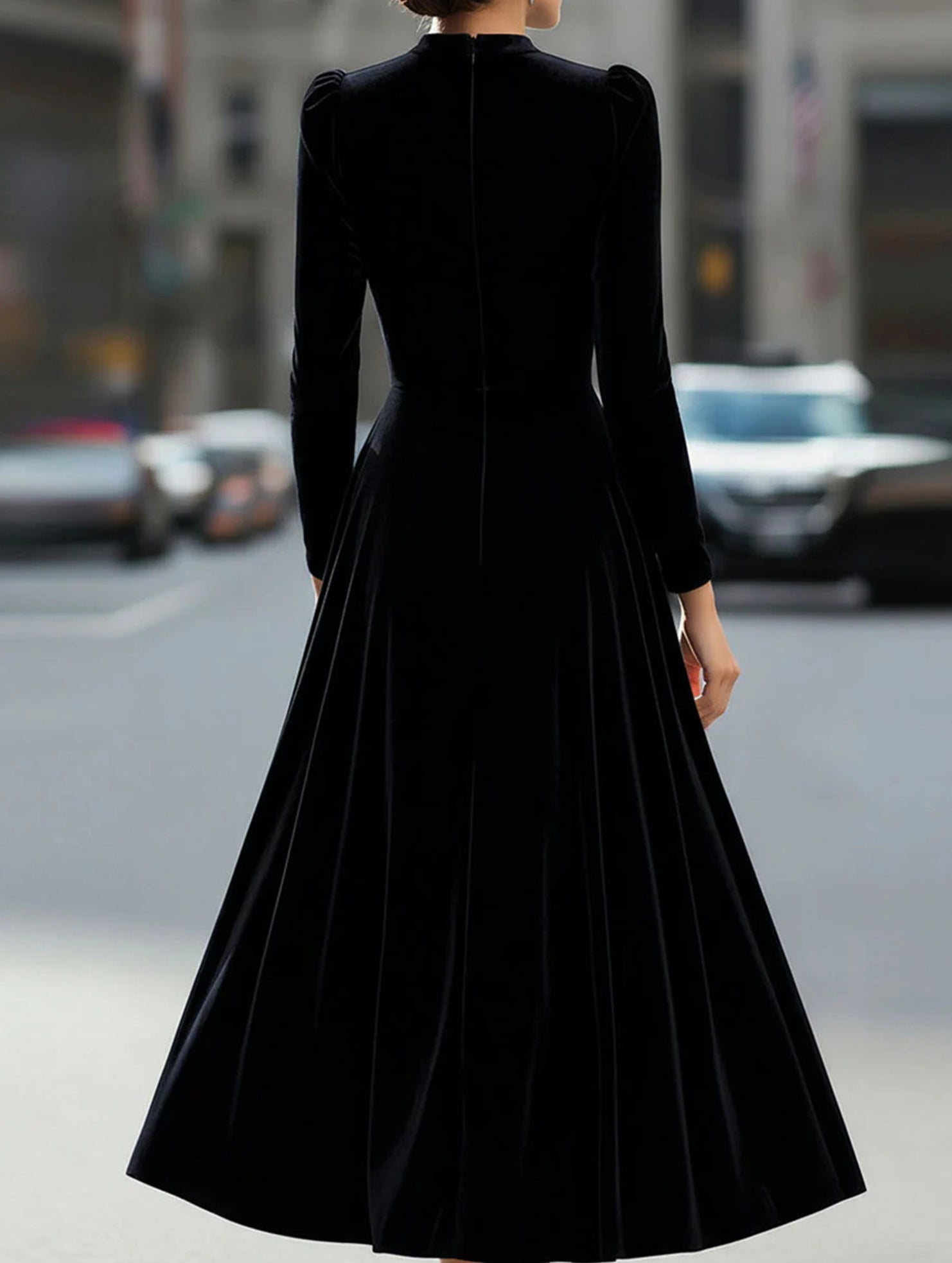 Anna-Berg | New Velvet Round Neck Long-Sleeved Dress
