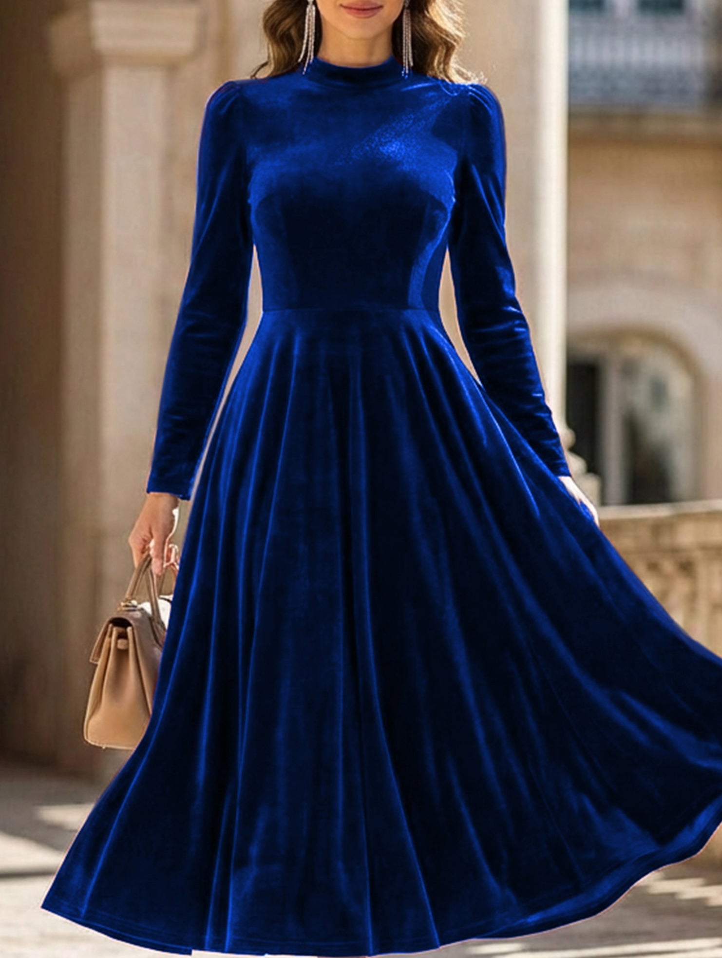 Anna-Berg | New Velvet Round Neck Long-Sleeved Dress