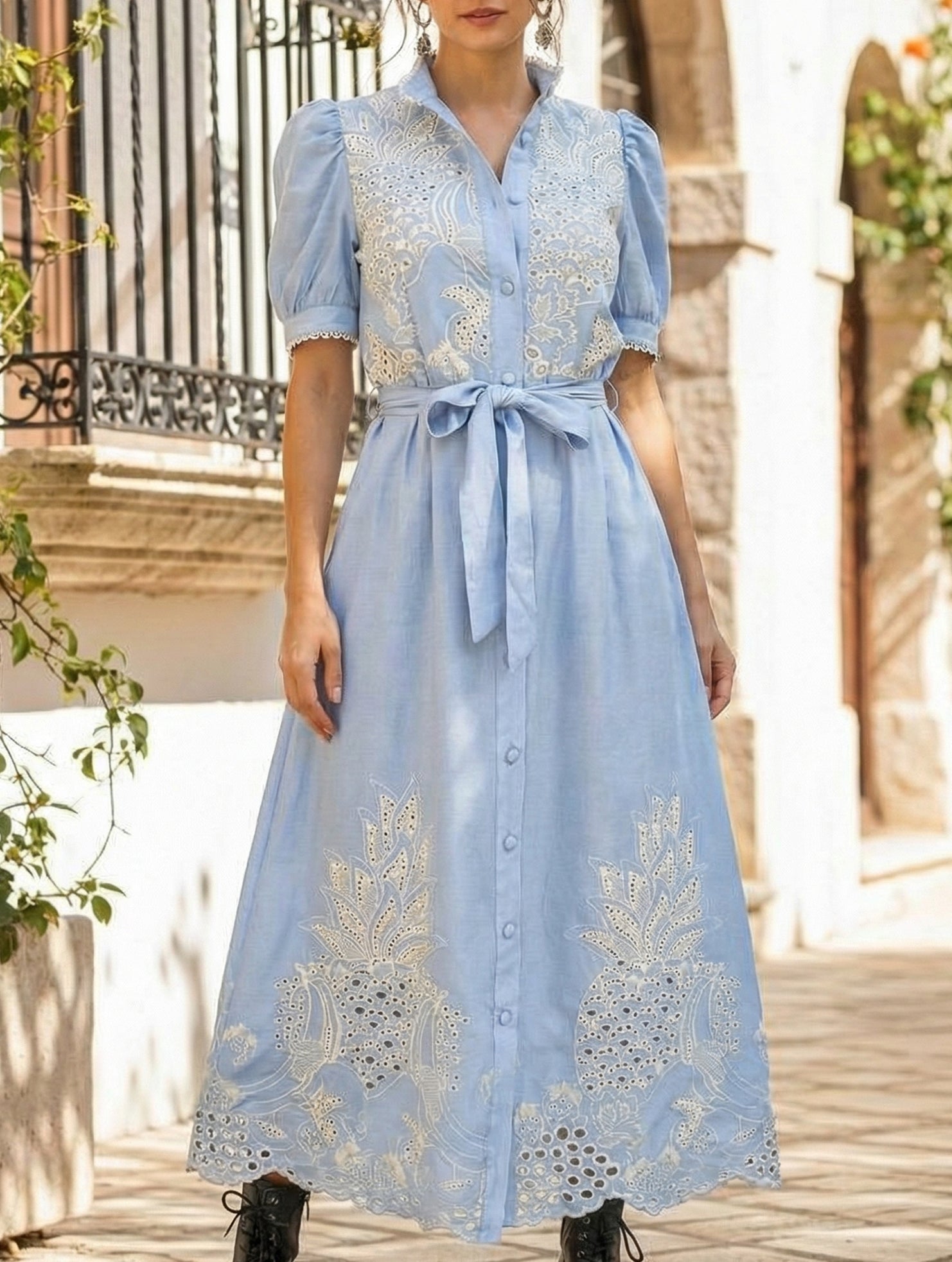 Anna-Berg | Pastoral Style Openwork Embroidered Dress