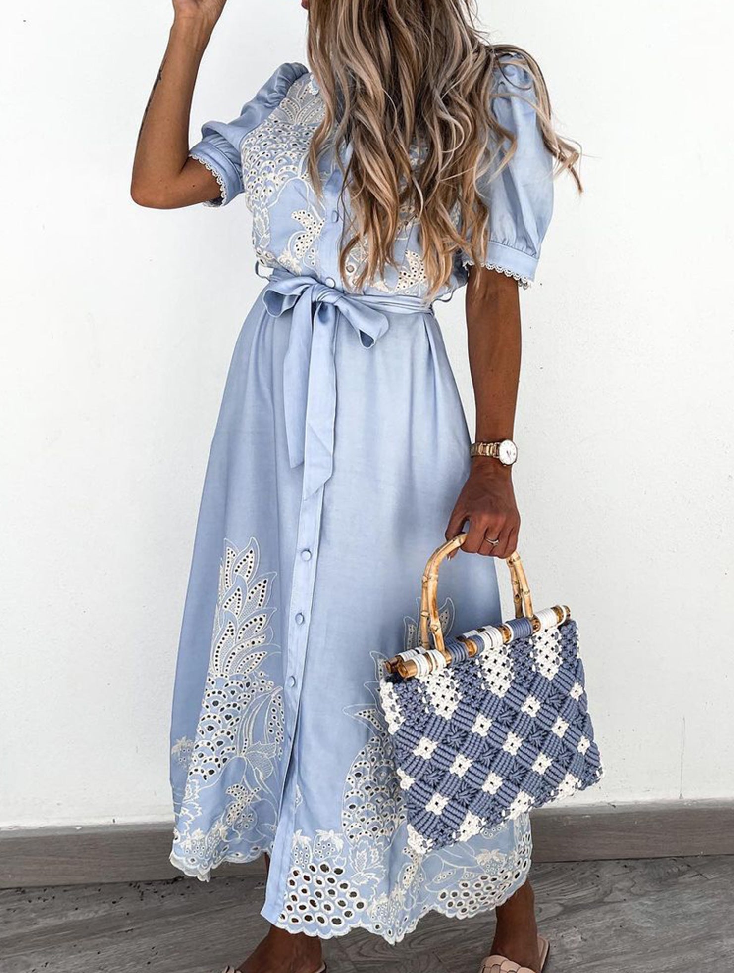 Anna-Berg | Pastoral Style Openwork Embroidered Dress