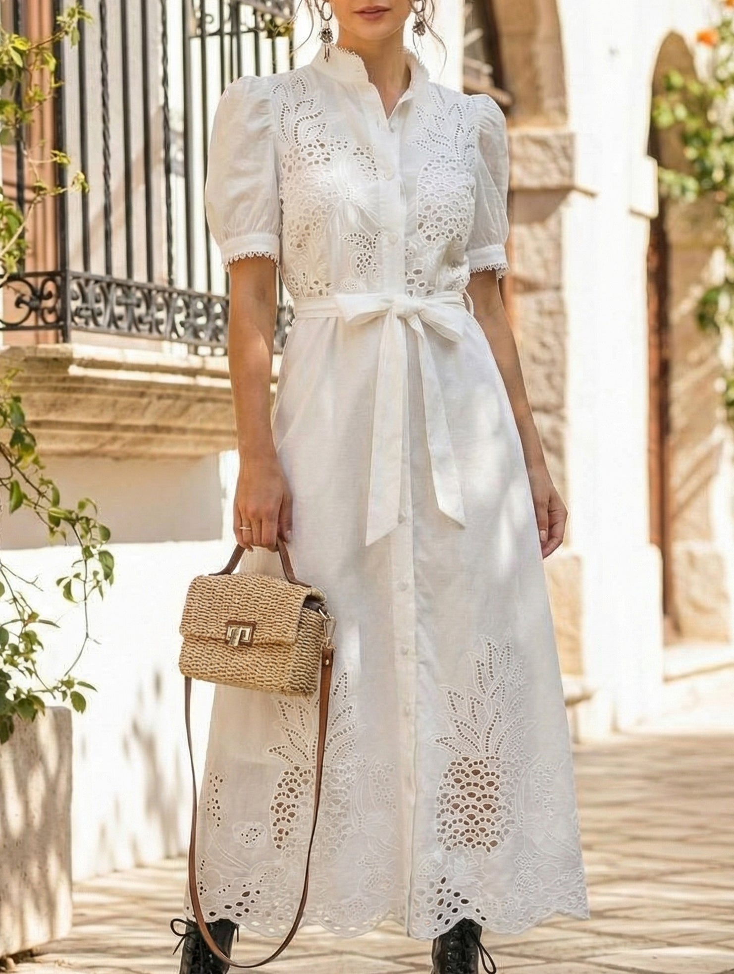 Anna-Berg | Pastoral Style Openwork Embroidered Dress