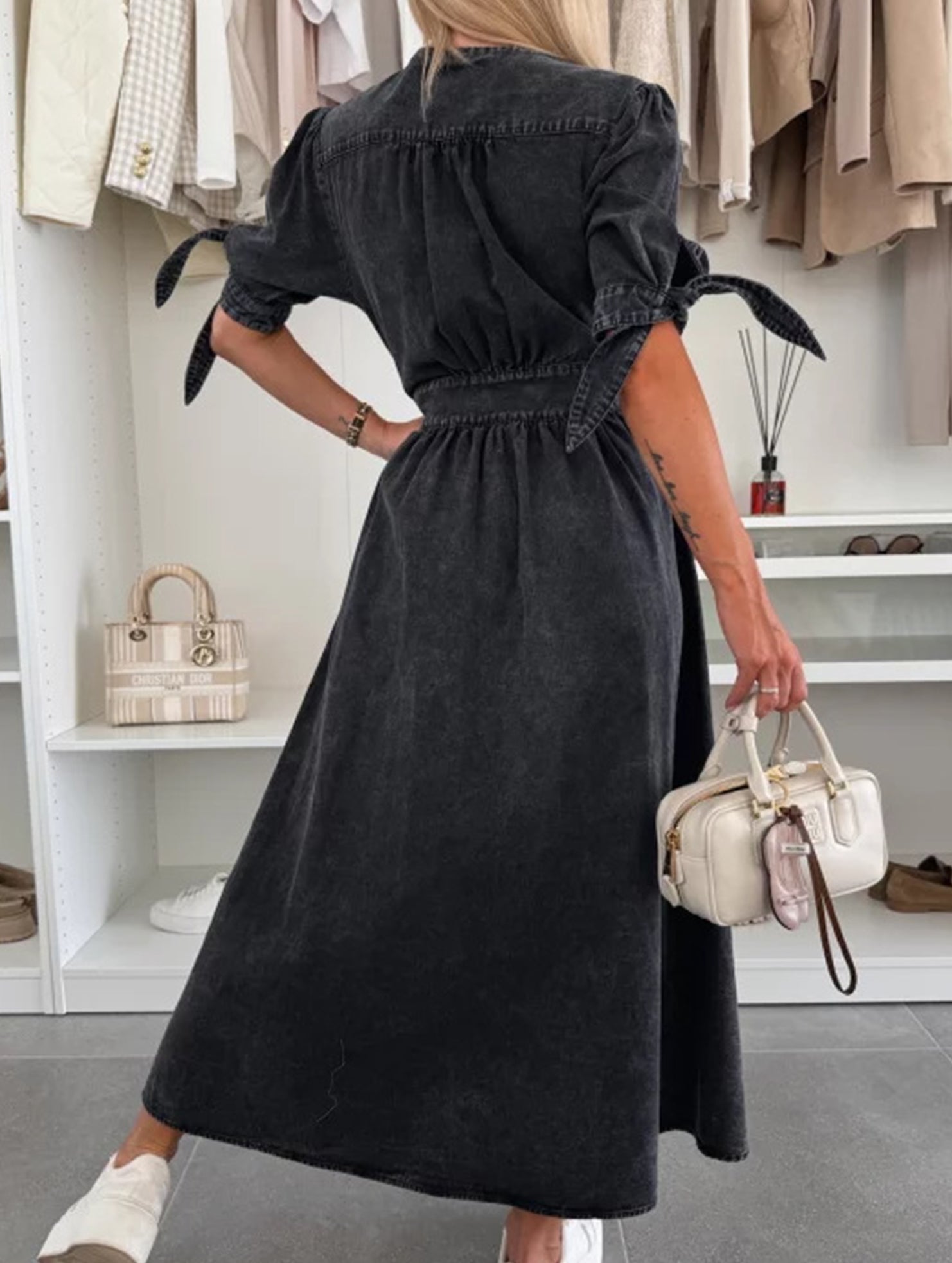 Anna-Berg | Stylish Deep V-Neck Fitted Shirt Dress