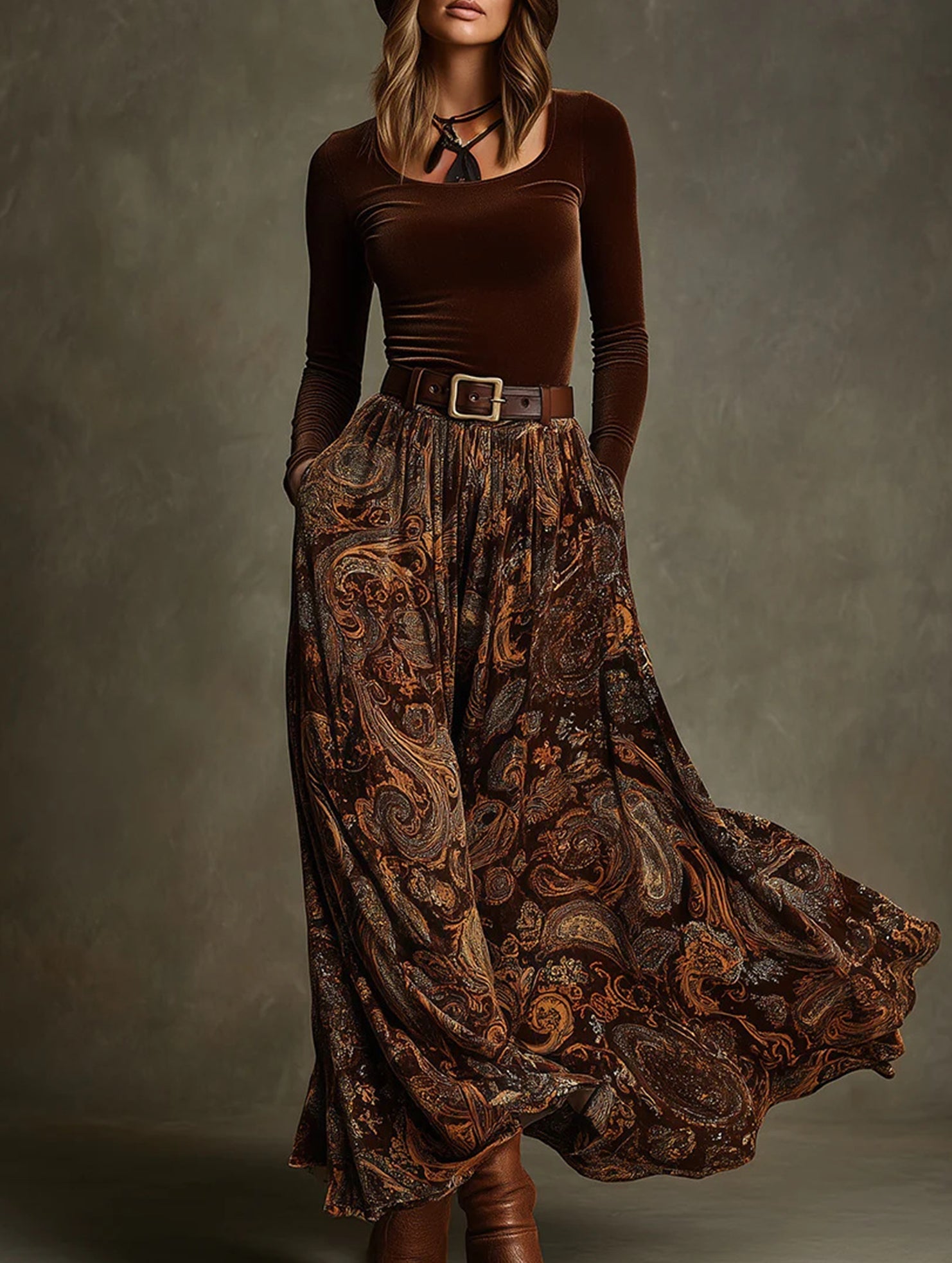 Anna-Berg | Retro-Style Printed Belt Dress