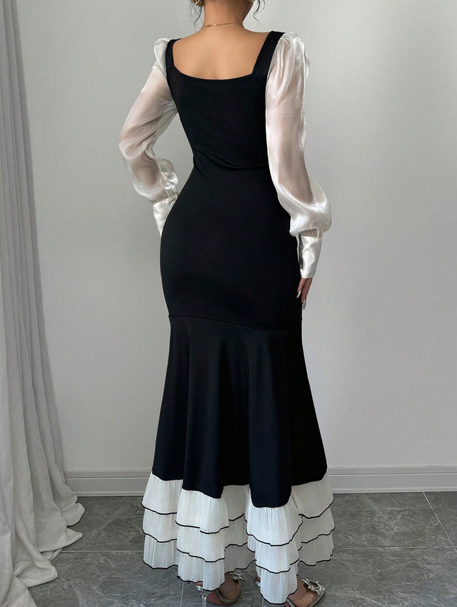 Anna-Berg | Colorblock Long Sleeve Mermaid Dress