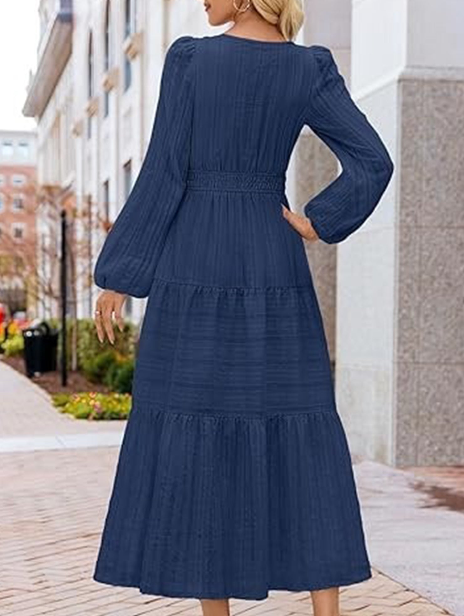 Anna-Berg | V Neck Tiered Puff Sleeve Dress