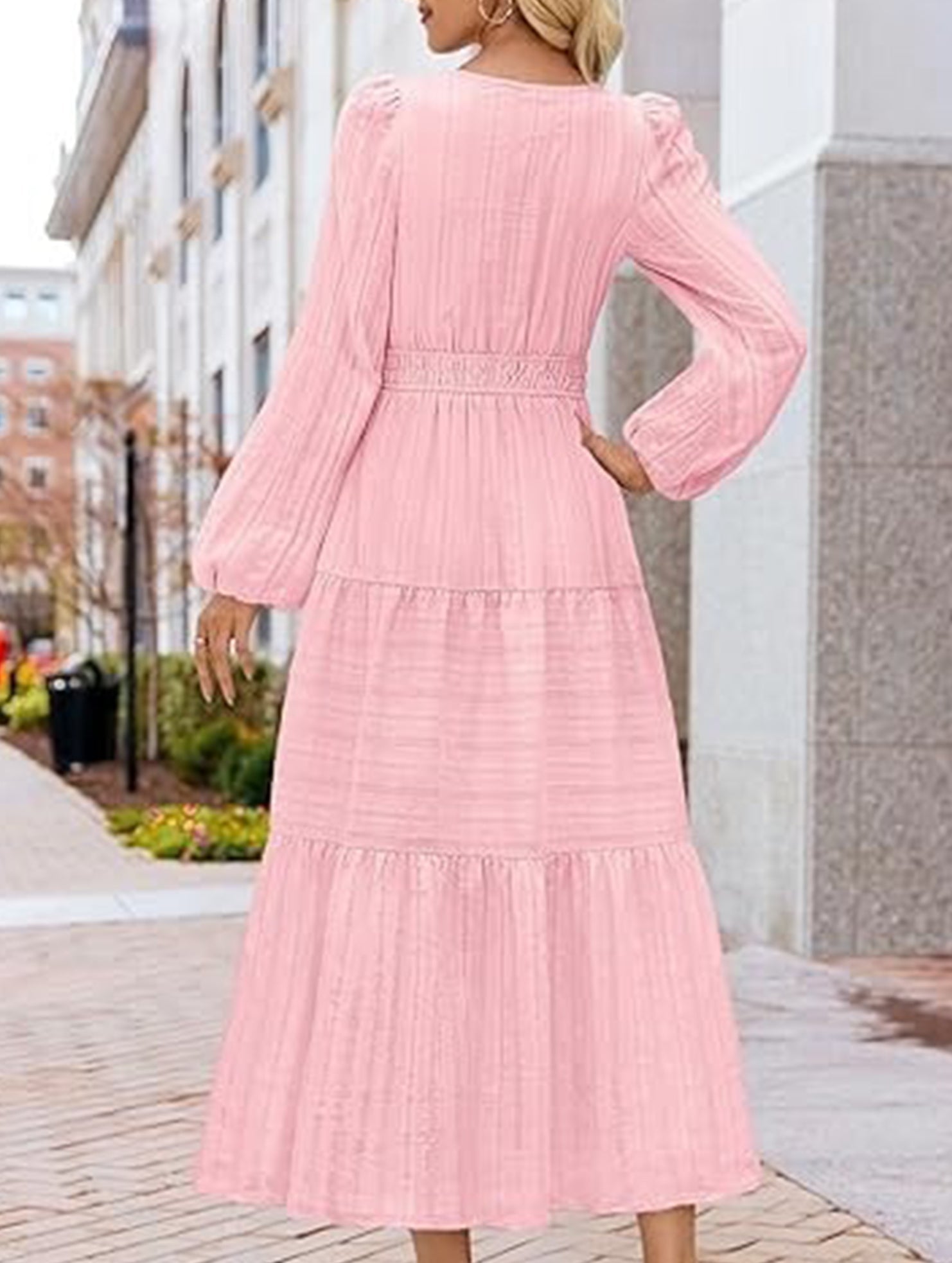 Anna-Berg | V Neck Tiered Puff Sleeve Dress