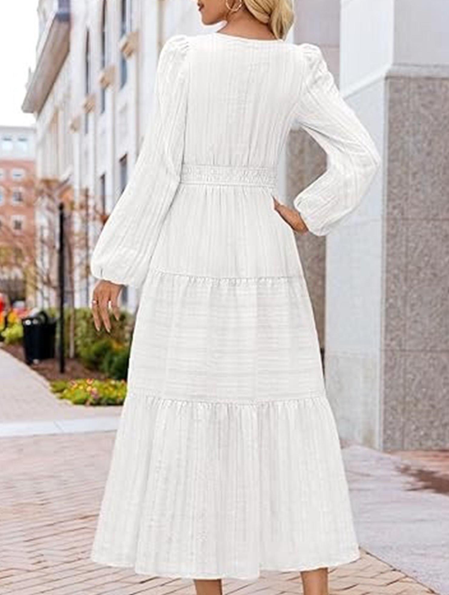 Anna-Berg | V Neck Tiered Puff Sleeve Dress