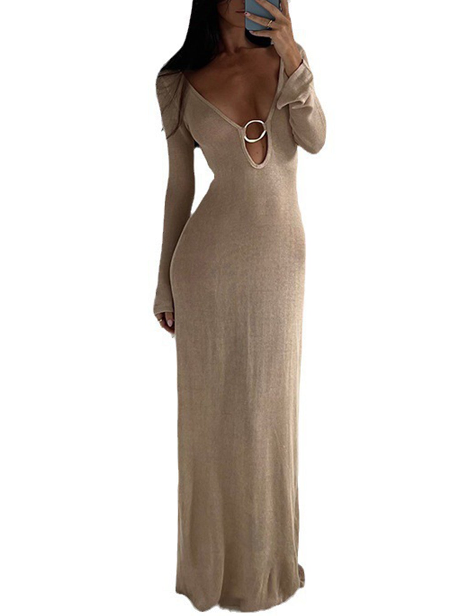 Anna-Berg | V-Neck Sexy Round Backless Long-Sleeved Dress