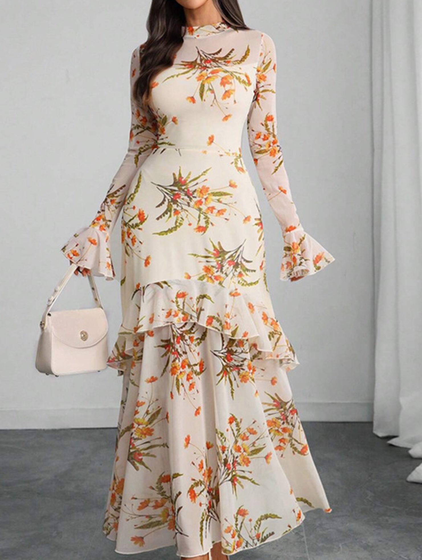 Anna-Berg | Lotus Leaf Sleeve And Floral Dress