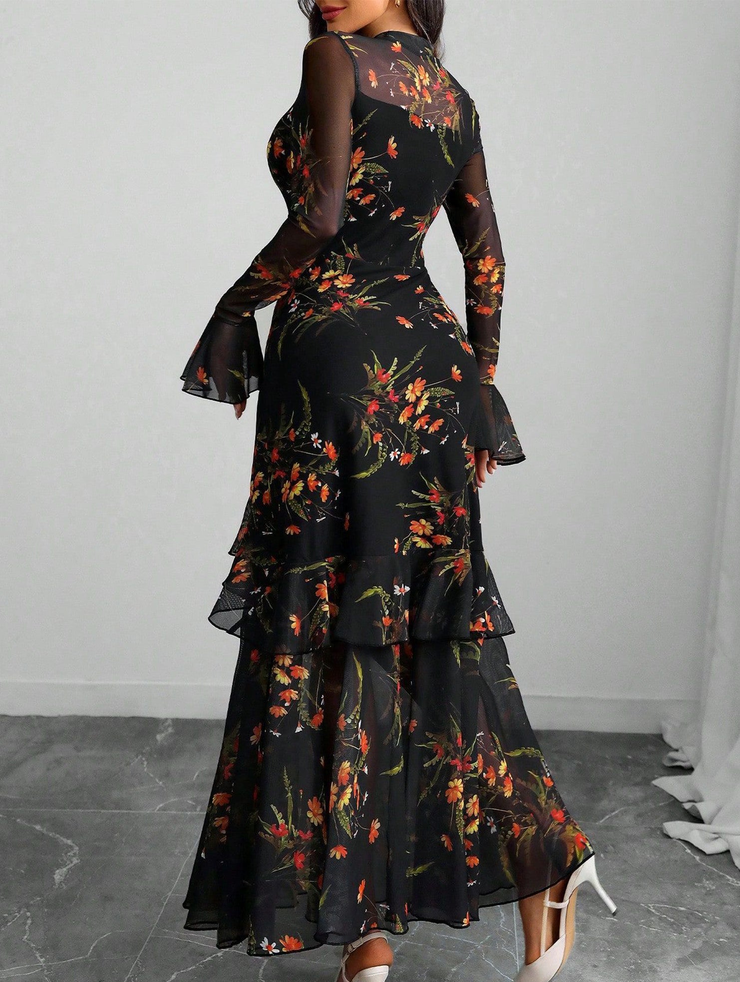 Anna-Berg | Lotus Leaf Sleeve And Floral Dress