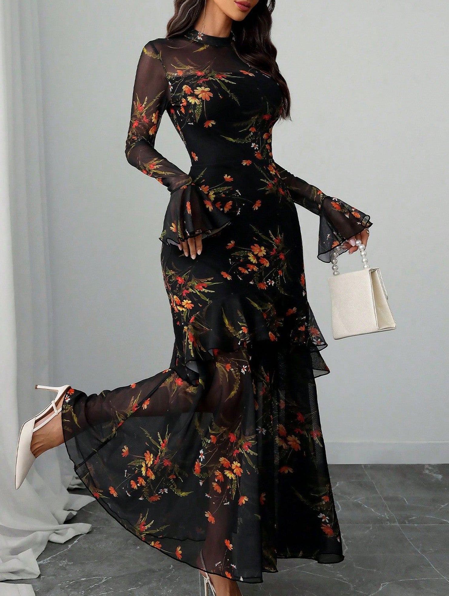 Anna-Berg | Lotus Leaf Sleeve And Floral Dress