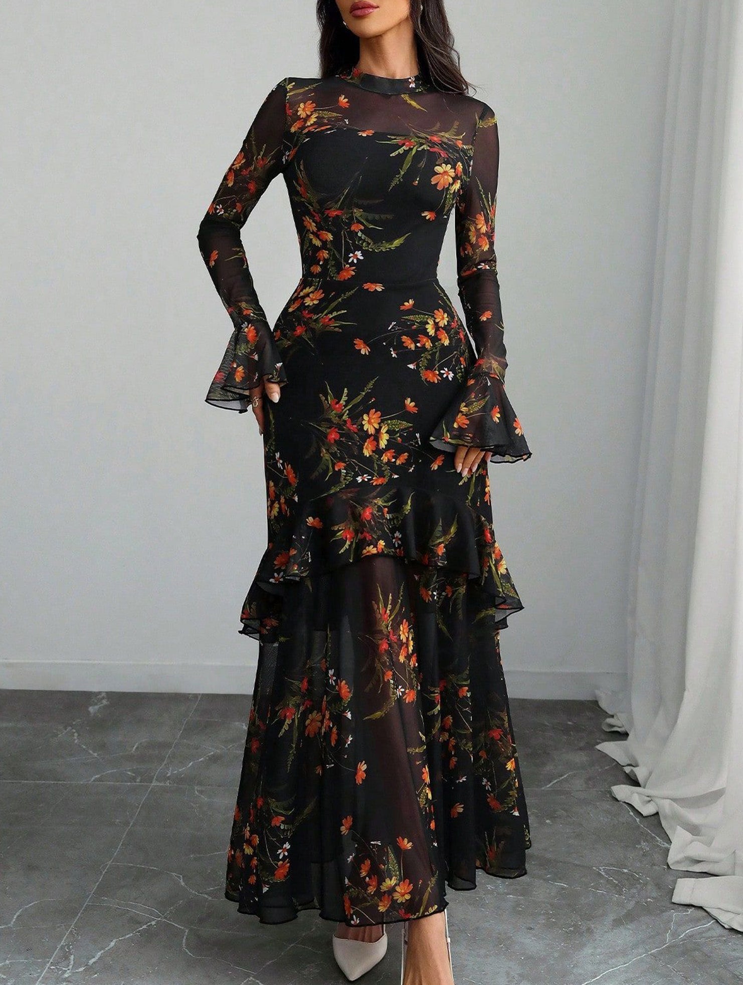 Anna-Berg | Lotus Leaf Sleeve And Floral Dress