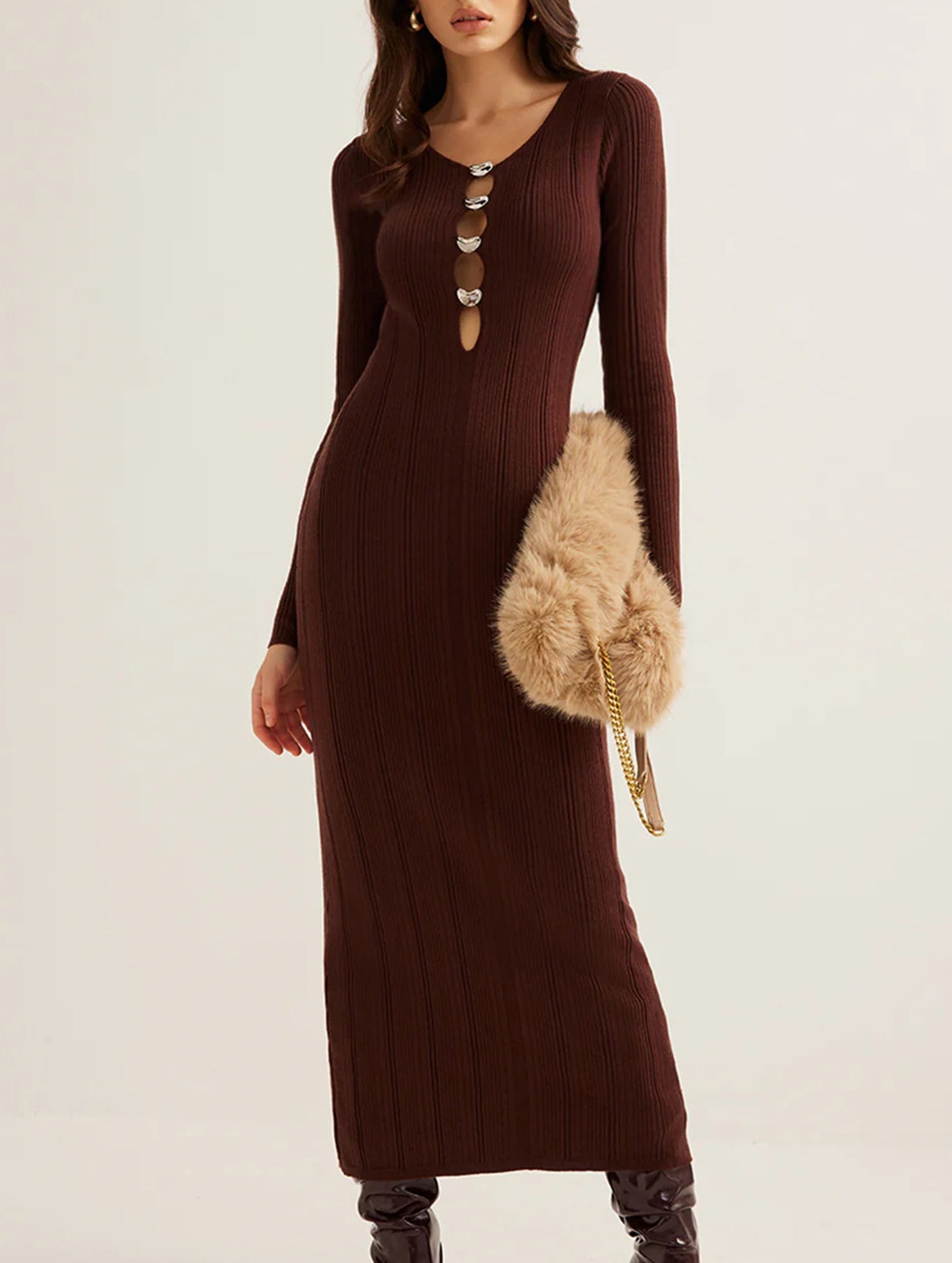 Anna-Berg | French Vintage V Neck Knit Dress