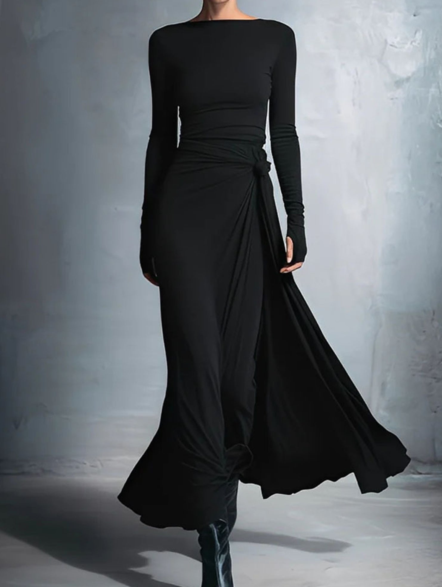 Anna-Berg | Solid Wrap Style Knot Long Dress
