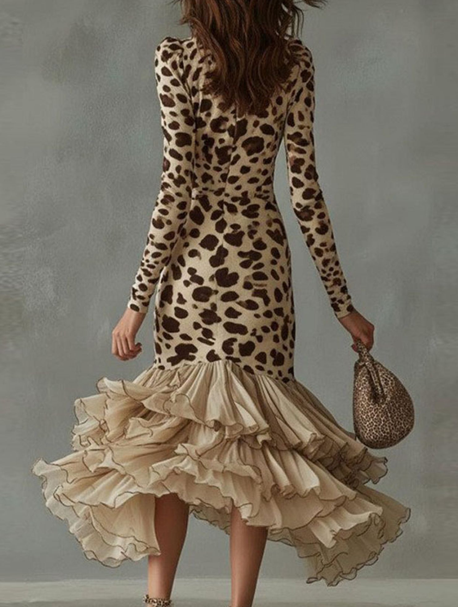 Anna-Berg | V Neck Printed Mesh Patchwork Dress